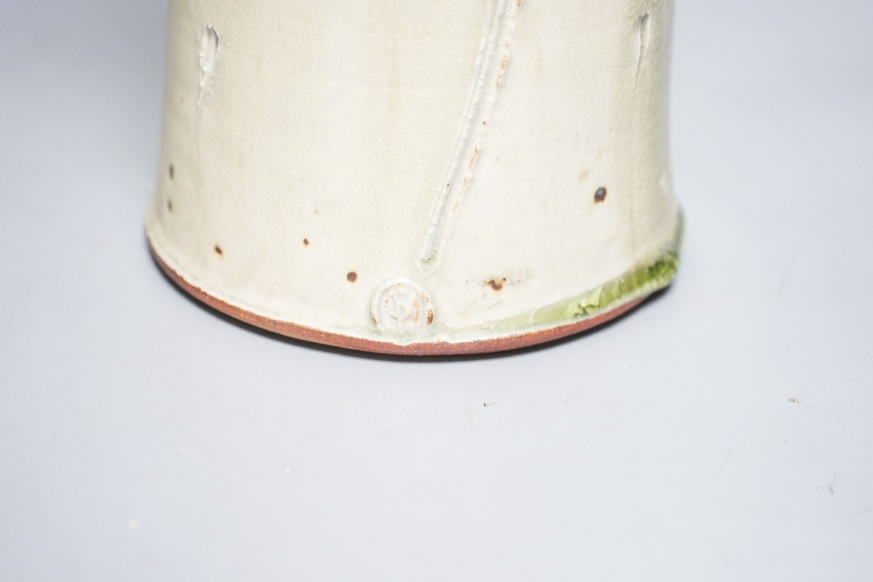 Stephen Parry (b.1950), a tall pale celadon glazed jug 39cm